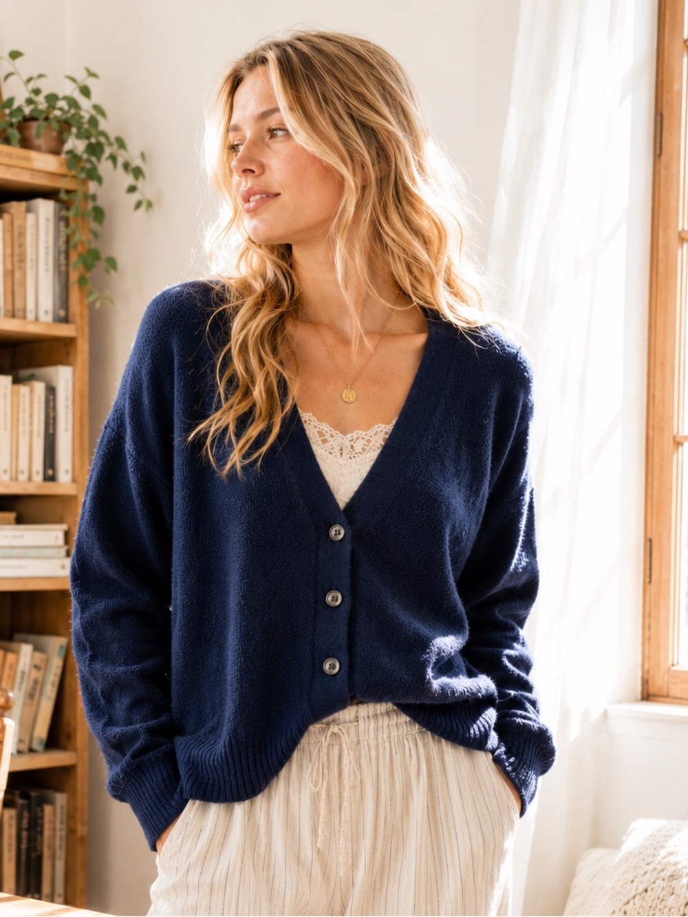 David Dart Sport Navy Soft Knit Button Front Cardigan Sweater Size Small